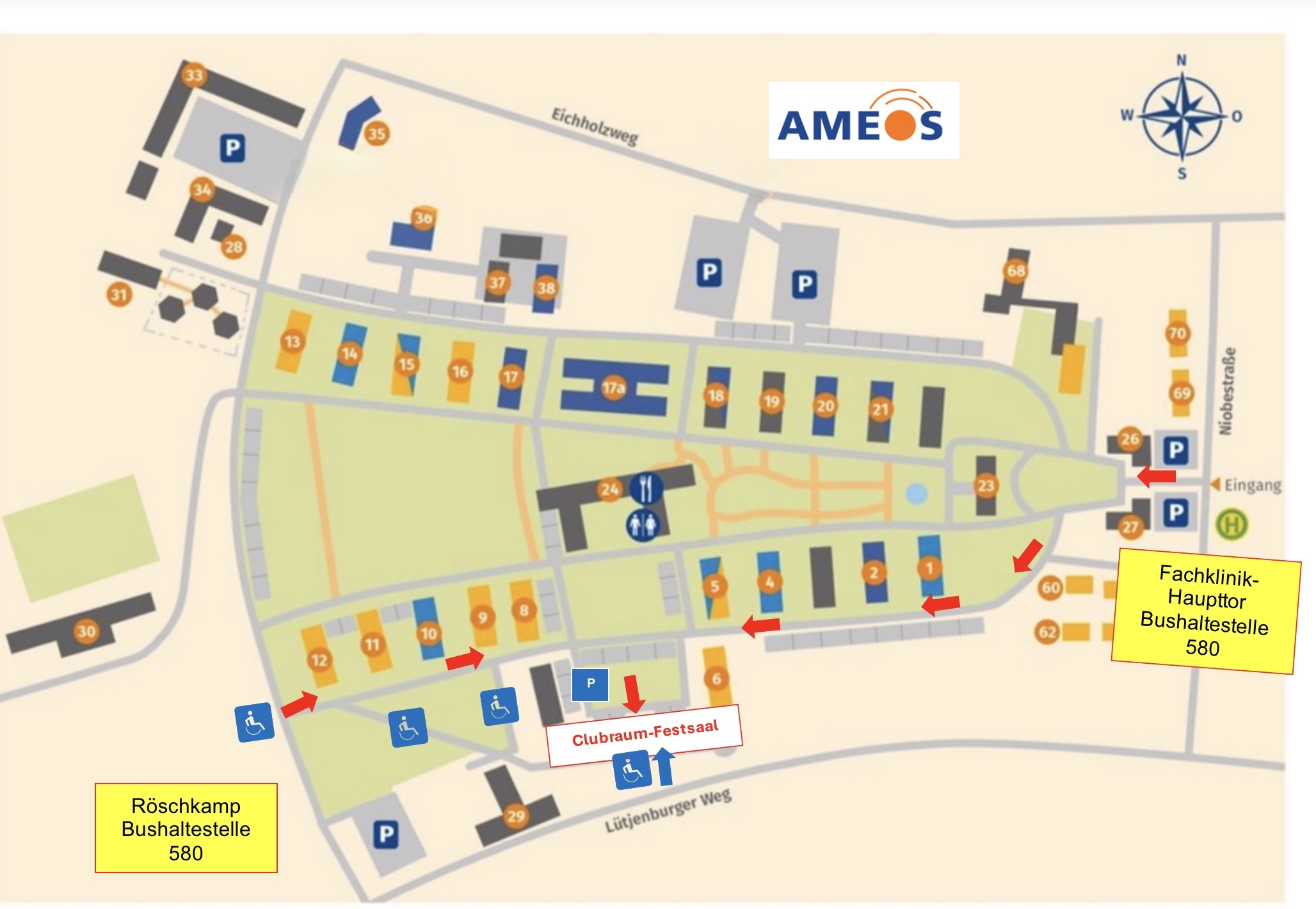 lageplan Clubraum Festsaal Ameos